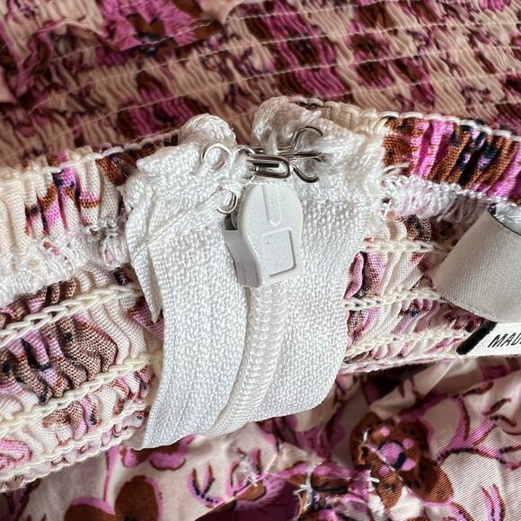 Jason WU Halter Strapless Floral Smocked Midi Dress in Pink Brown Women's Small - Picture 12 of 15